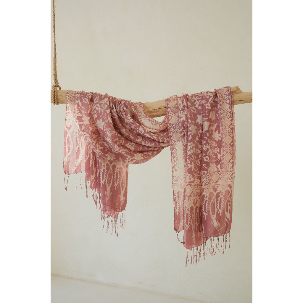 Selendang Sutra Batik Daun Bintang in Purple