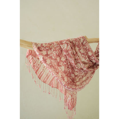 Selendang Sutra Batik Daun Bintang in Pink