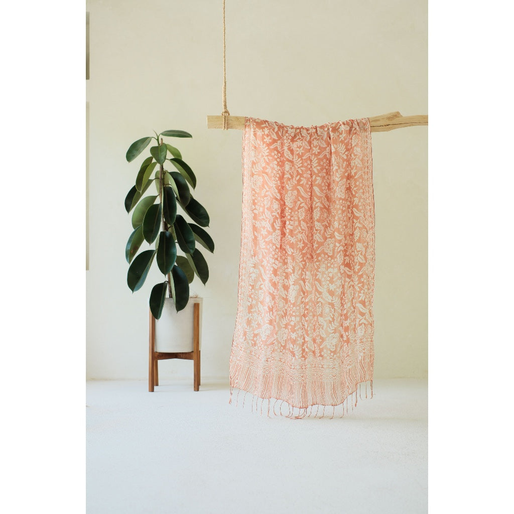 Daun Rambat in Cream - Selendang Sutra Batik
