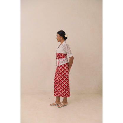 Darra in Red - Obi Belt Batik