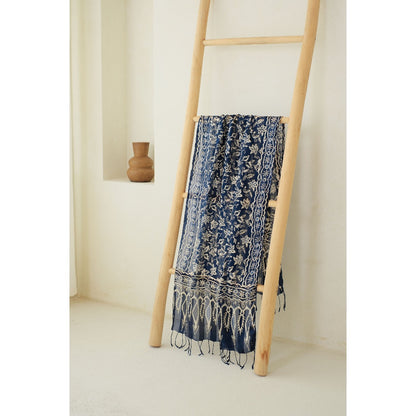 Syal Batik Sutra Daun Bintang in Blue - 55