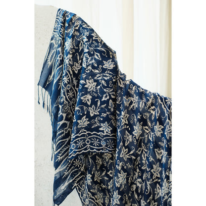 Syal Batik Sutra Daun Bintang in Blue - 55