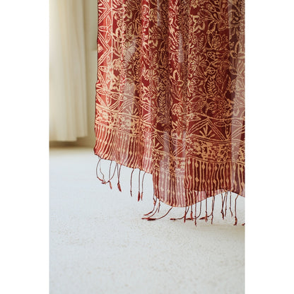 Peacock in Brown - Selendang Sutra Batik