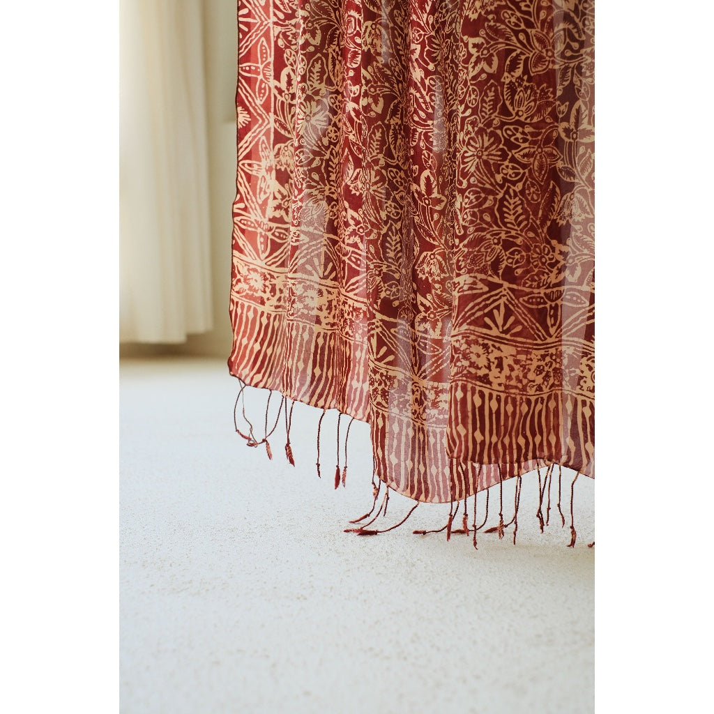 Peacock in Brown - Selendang Sutra Batik