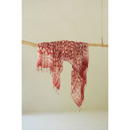 Calathea in Red - Selendang Sutra Batik