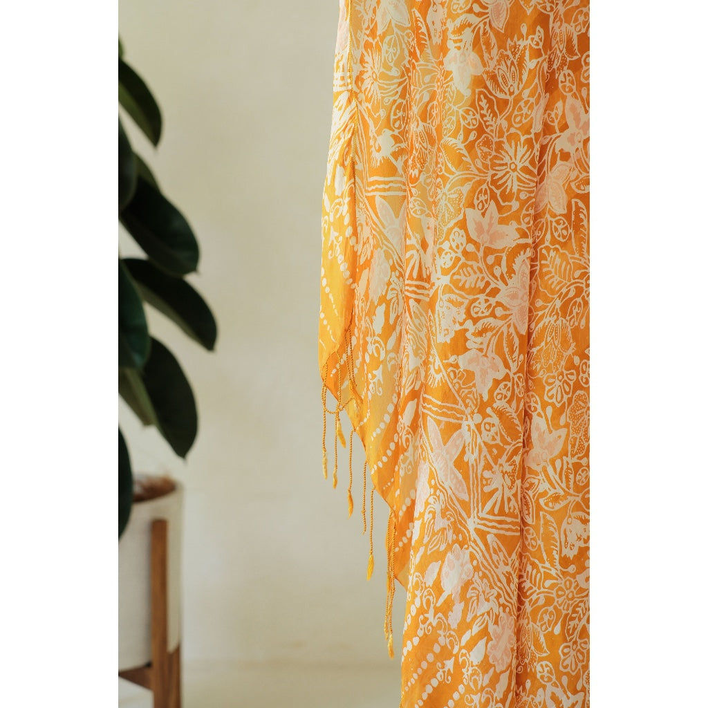 Peacock in Yellow - Selendang Sutra Batik