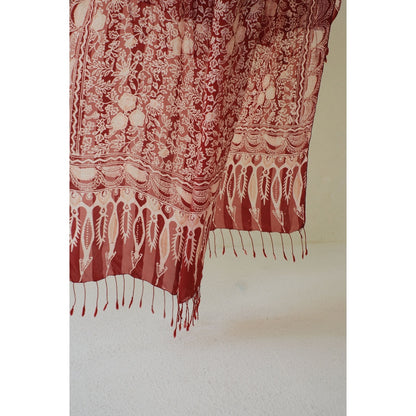 Selendang Sutra Batik Mandevilla in Red