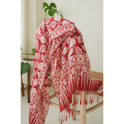 Syal Batik Sutra Calathea in Red - 55