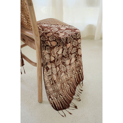 Syal Batik Sutra Calathea in Brown - 55