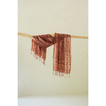 Peacock in Brown - Selendang Sutra Batik