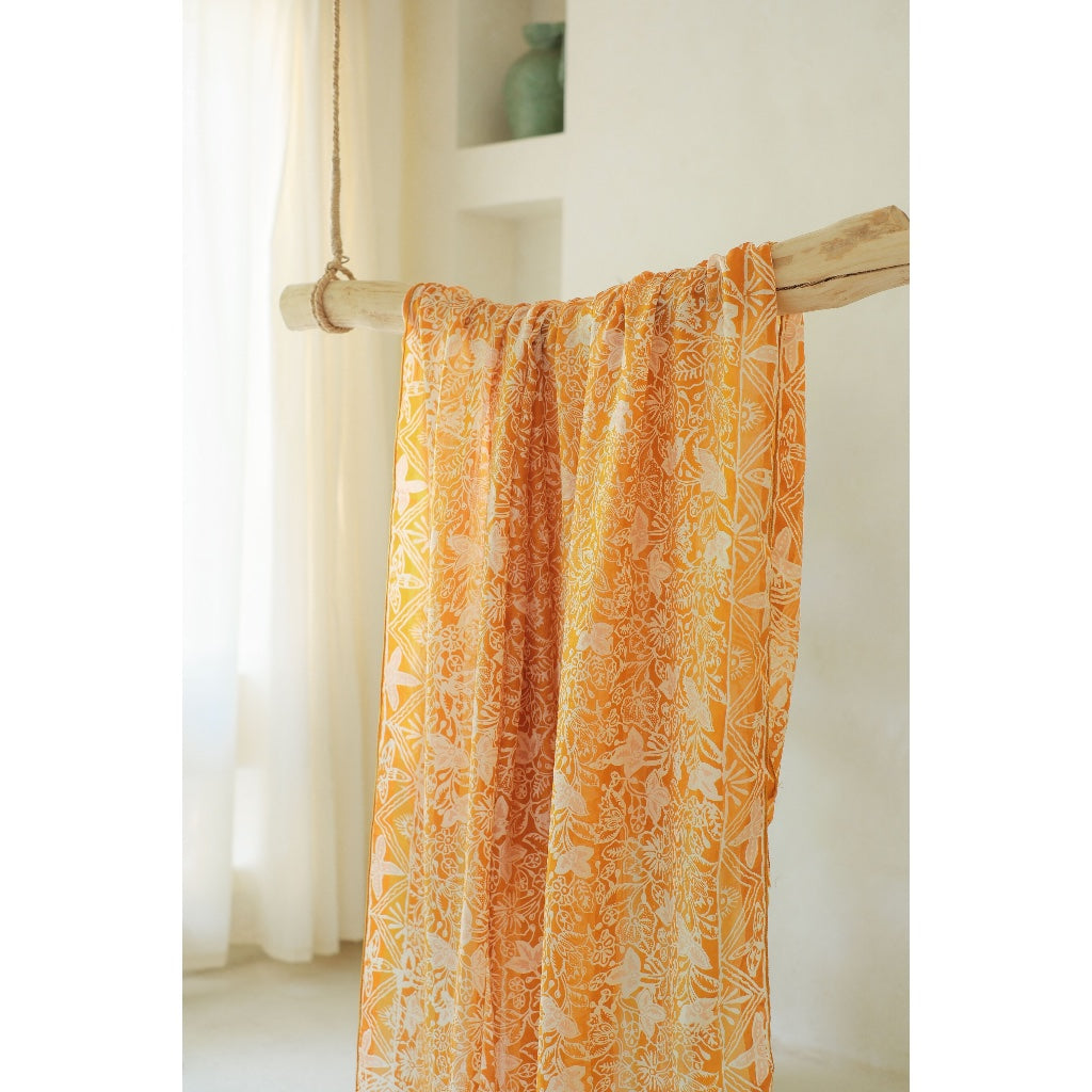 Peacock in Yellow - Selendang Sutra Batik