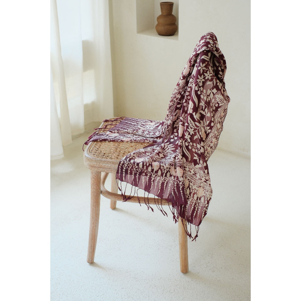 Syal Batik Sutra Rambat Dolar in Maroon - 55