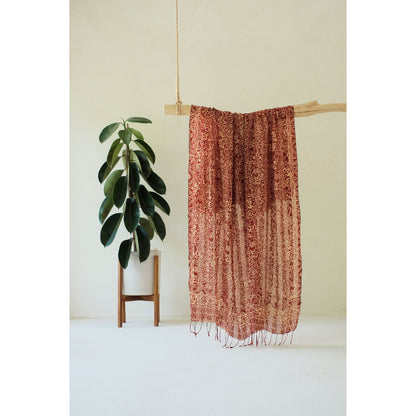 Peacock in Brown - Selendang Sutra Batik