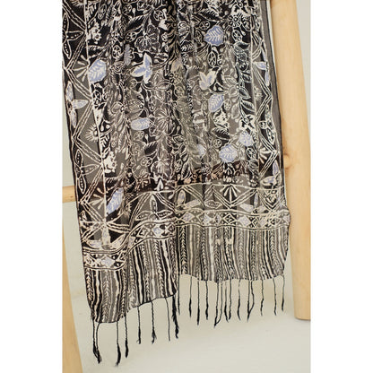 Syal Batik Sutra Peacock in Black - 55