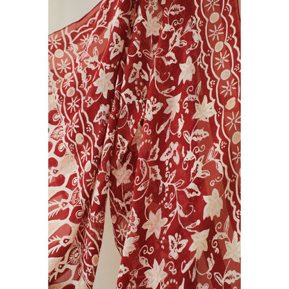 Syal Batik Sutra Daun Bintang in Red - 55