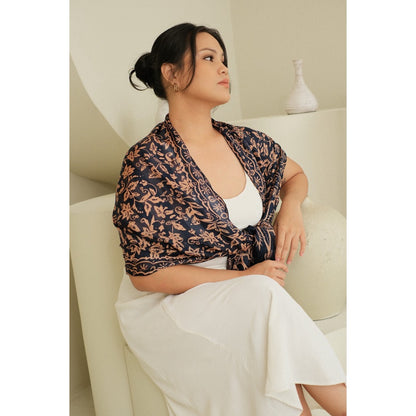 Syal Batik Sutra Daun Bintang - Dark Blue