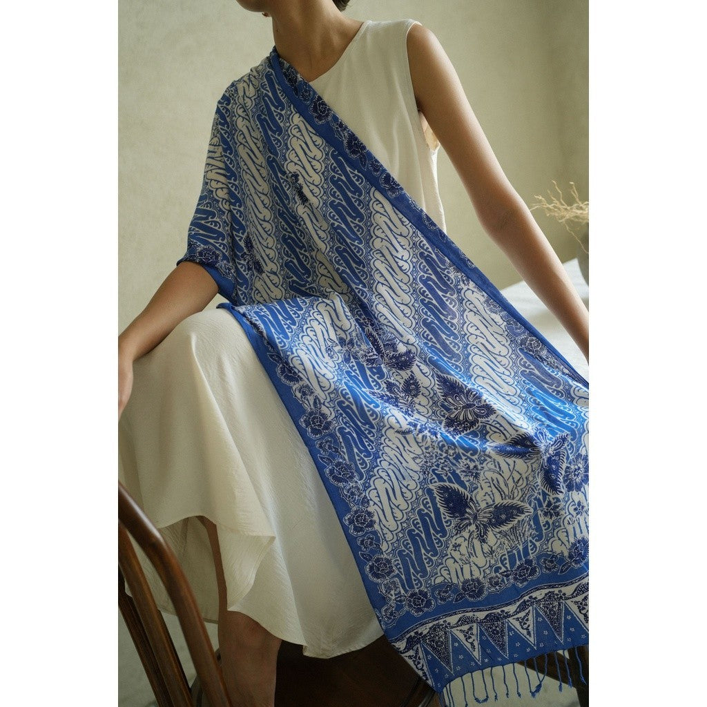 Selendang Batik Encim Parang Plain Blue White