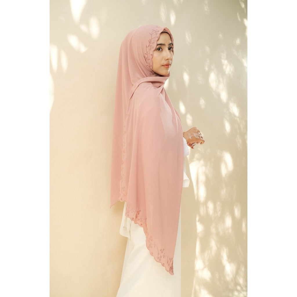 Embroidery HIjab Shawl - Hanna - Dusty Rose
