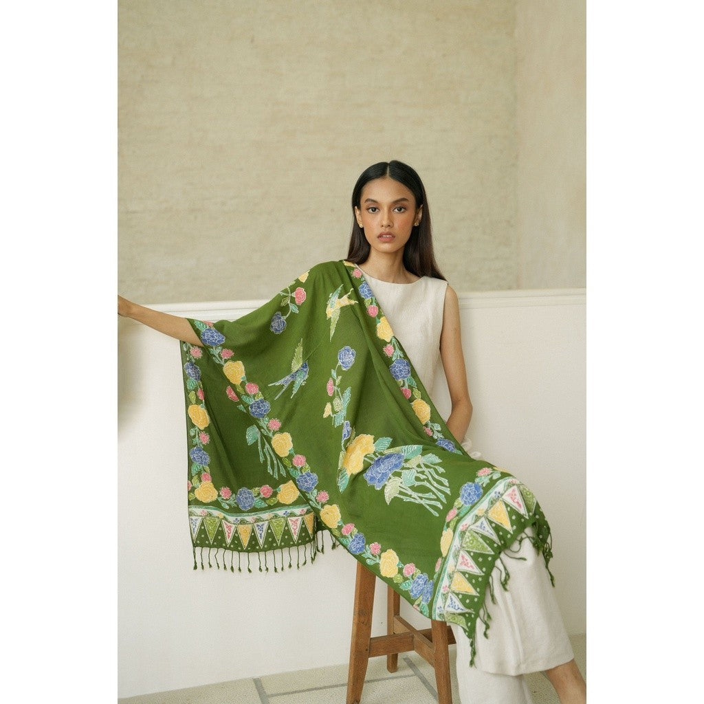Selendang Batik Encim Plain Dark Green