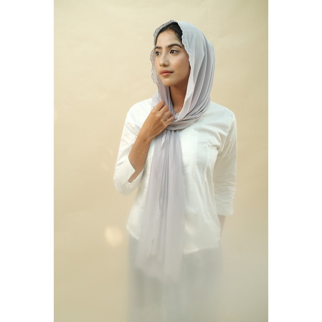 Embroidery HIjab Shawl - Malek - Lavender Grey