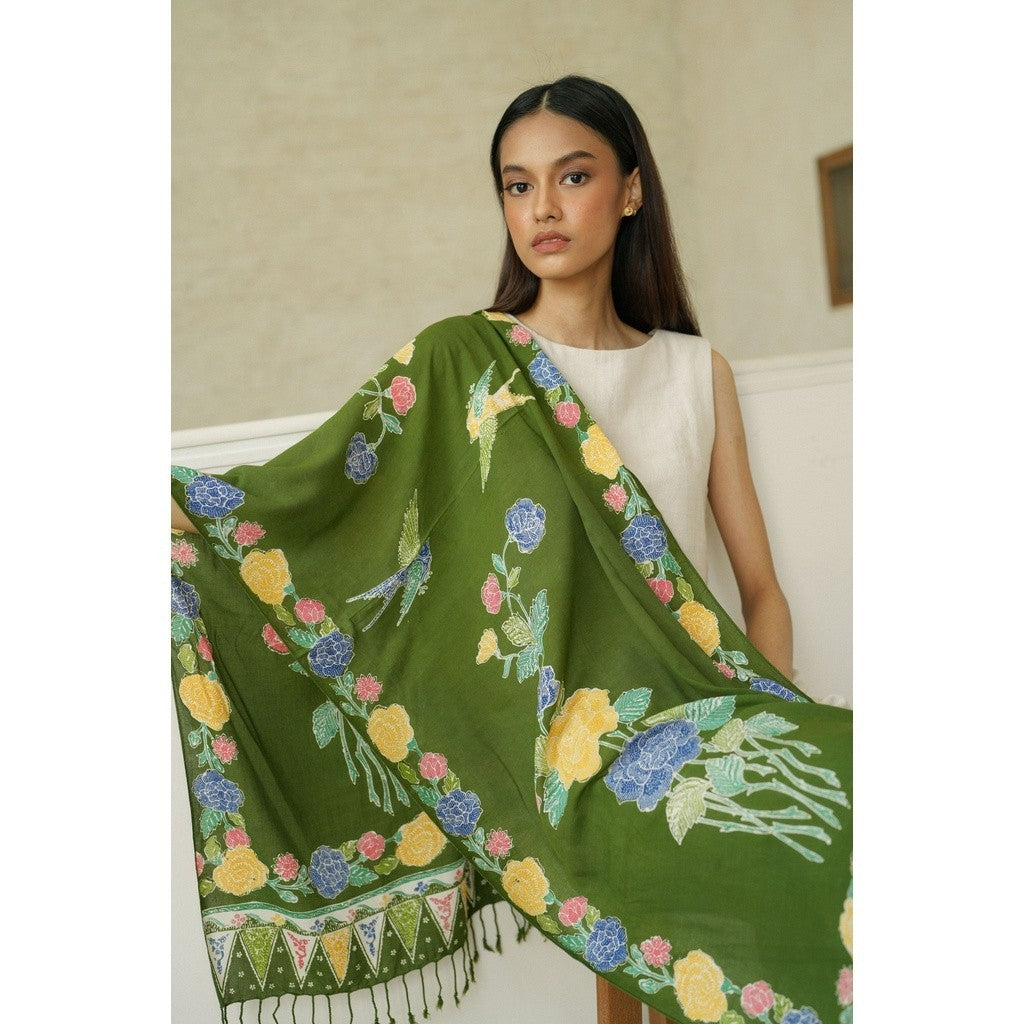 Selendang Batik Encim Plain Dark Green