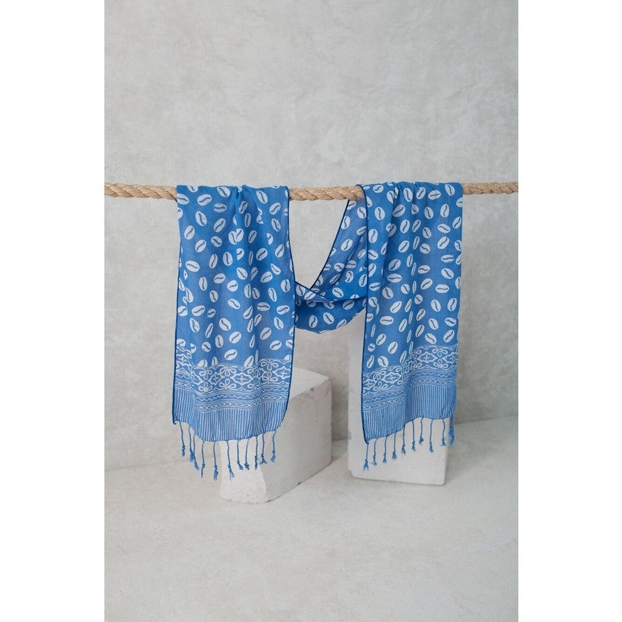 Scarf Batik Biji Kopi Biru Muda
