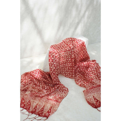 Syal Batik Sutra Kawung - Red - 45