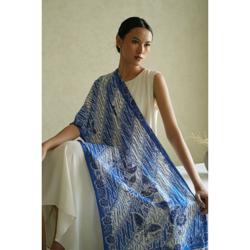 Selendang Batik Encim Parang Plain Blue White