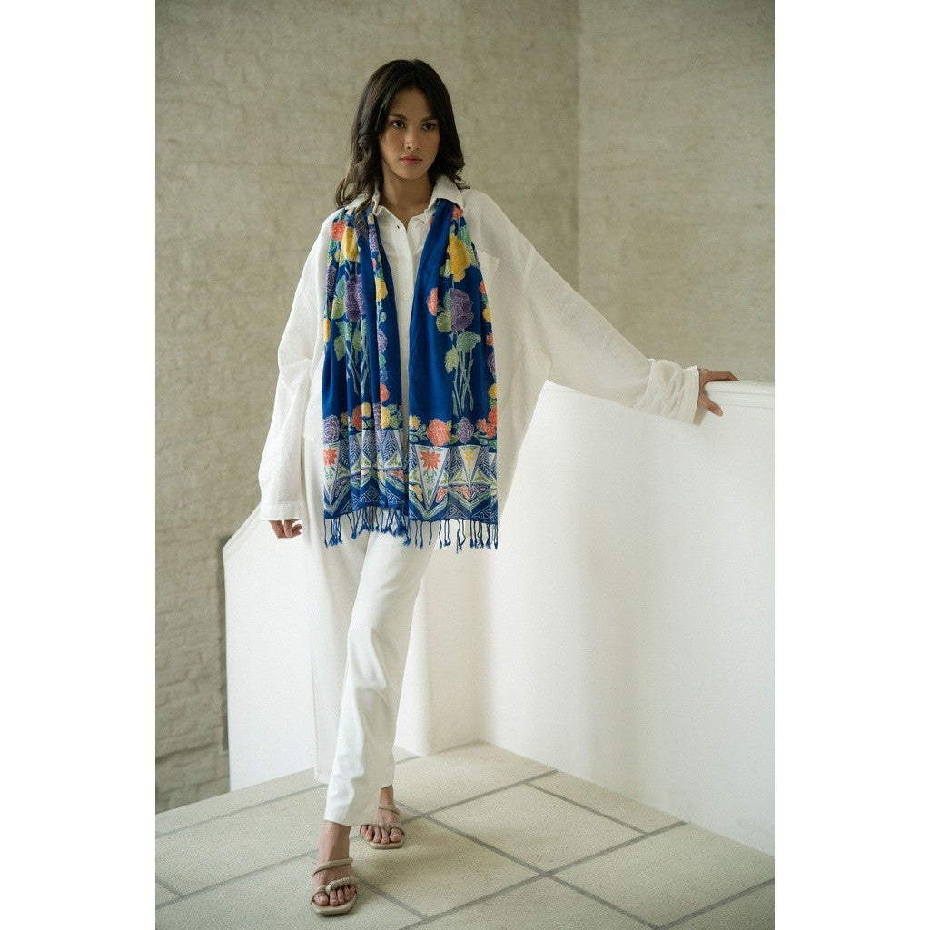Selendang Batik Encim Plain Dark Blue