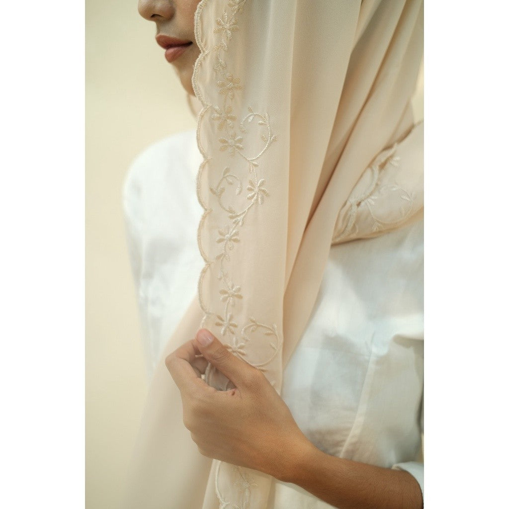 Embroidery HIjab Shawl - Flora - Oat