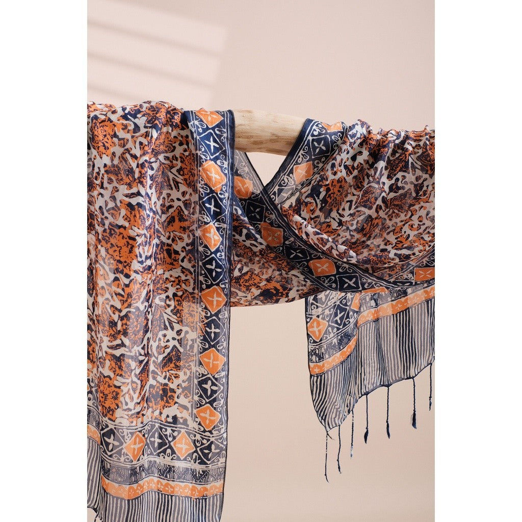 Syal Batik Sutra Blue Orange