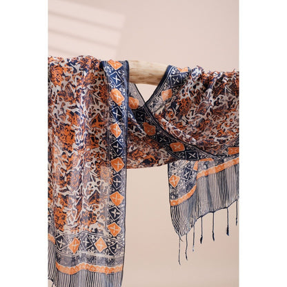 Syal Batik Sutra Blue Orange