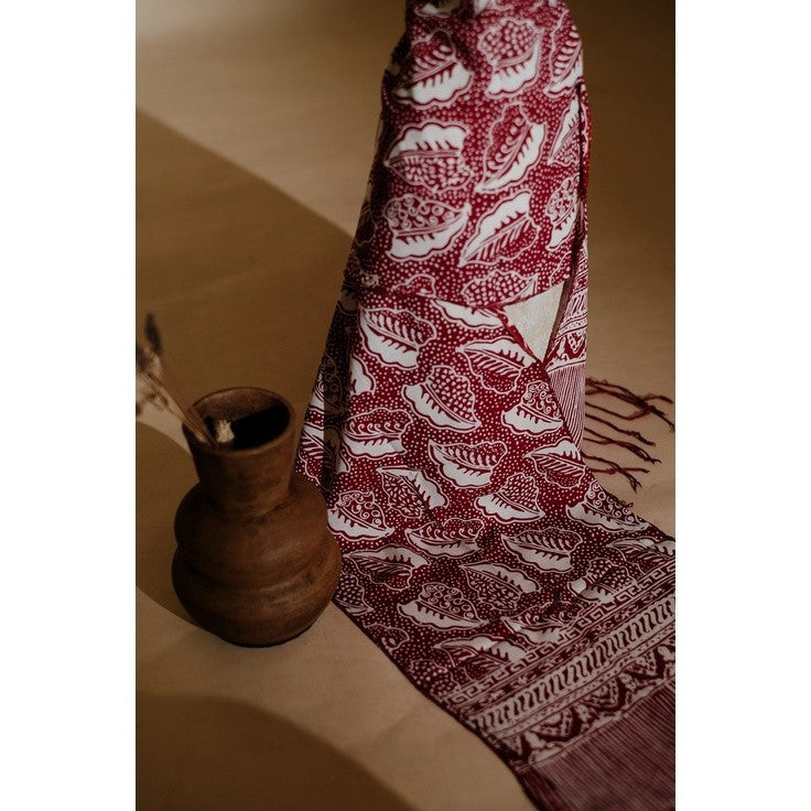 Scarf Batik TCN Daun Maroon Red