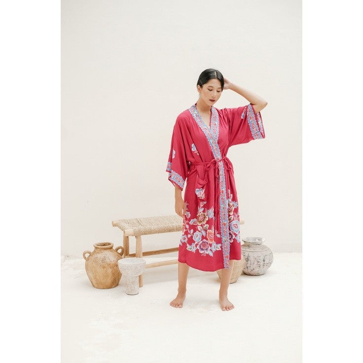 Kimono Batik Loungewear in Maroon Red