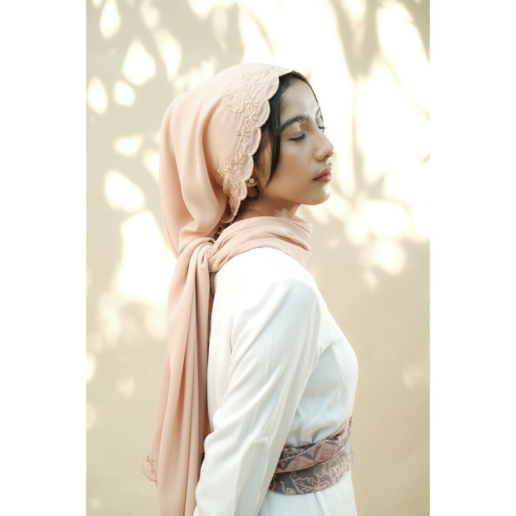 Embroidery HIjab Shawl - Flora - Almond