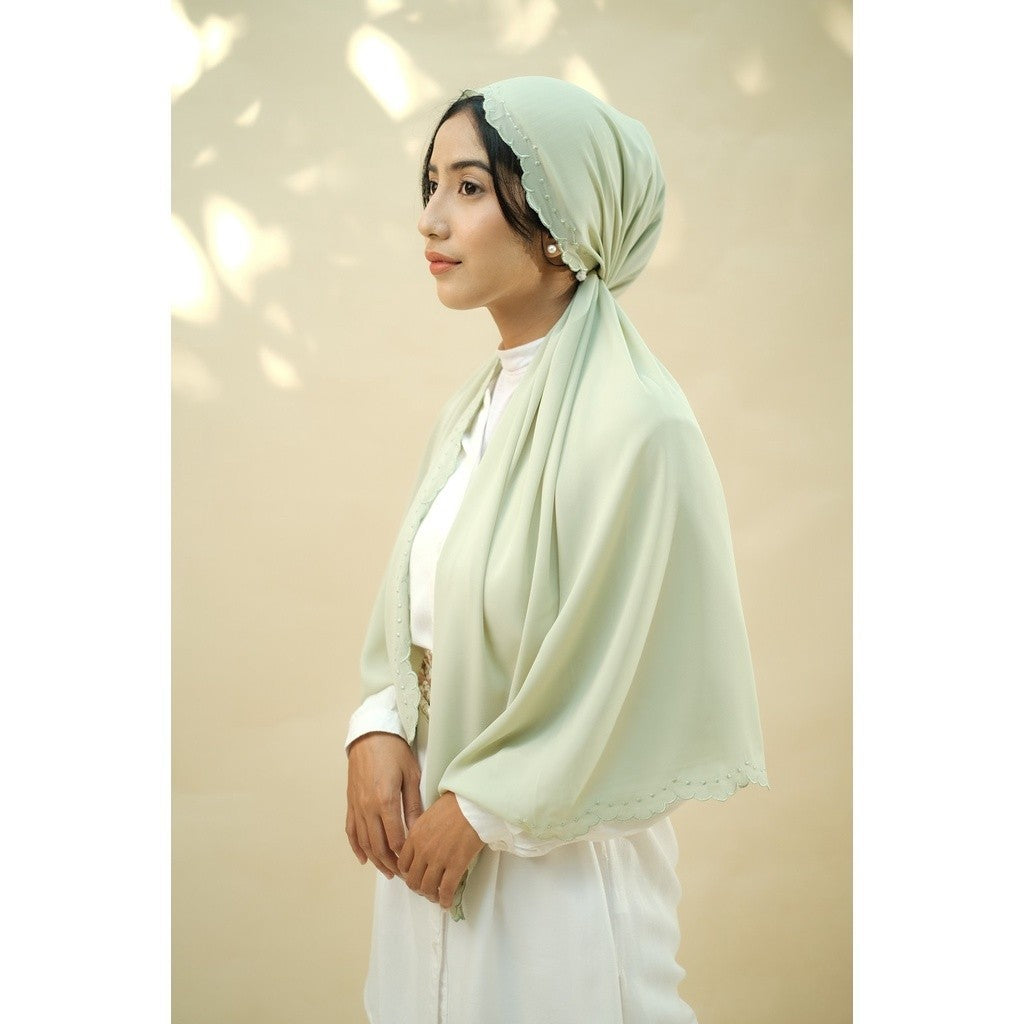 Embroidery Hijab Shawl - Malek - Chinoise Green