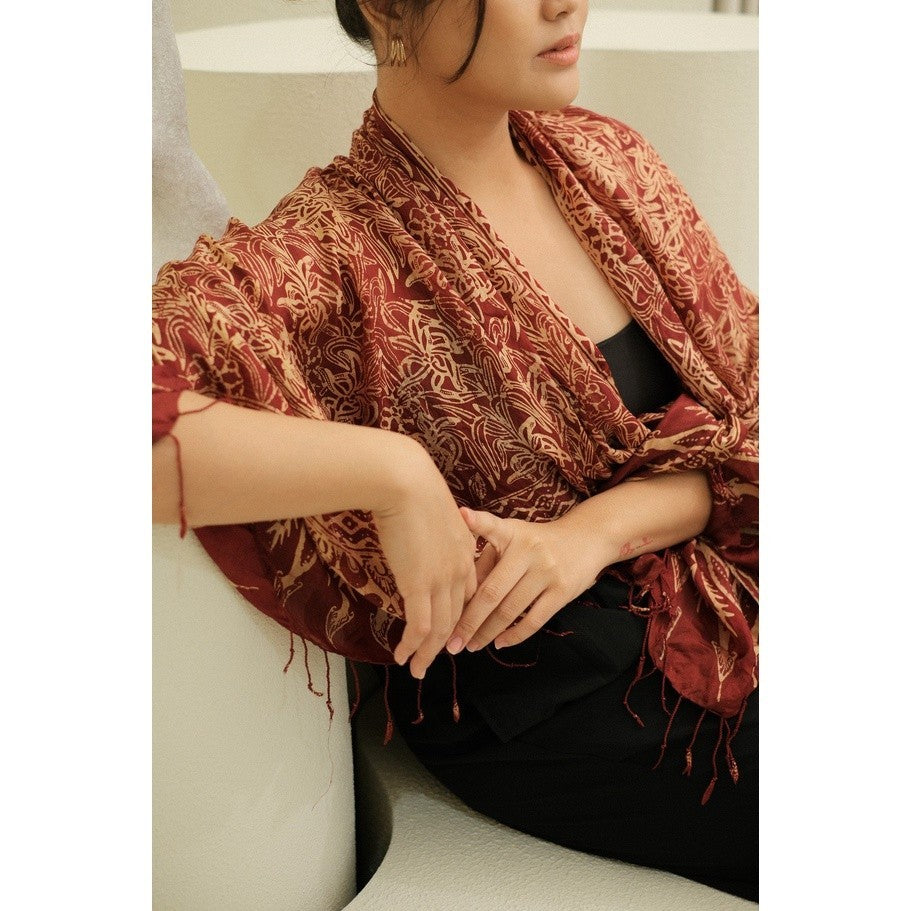 Selendang Batik Sutra Maroon 01