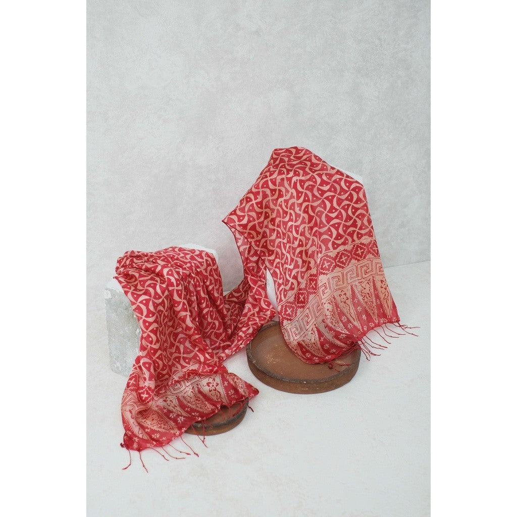Syal Batik Sutra Bulan Sabit - Red - 45