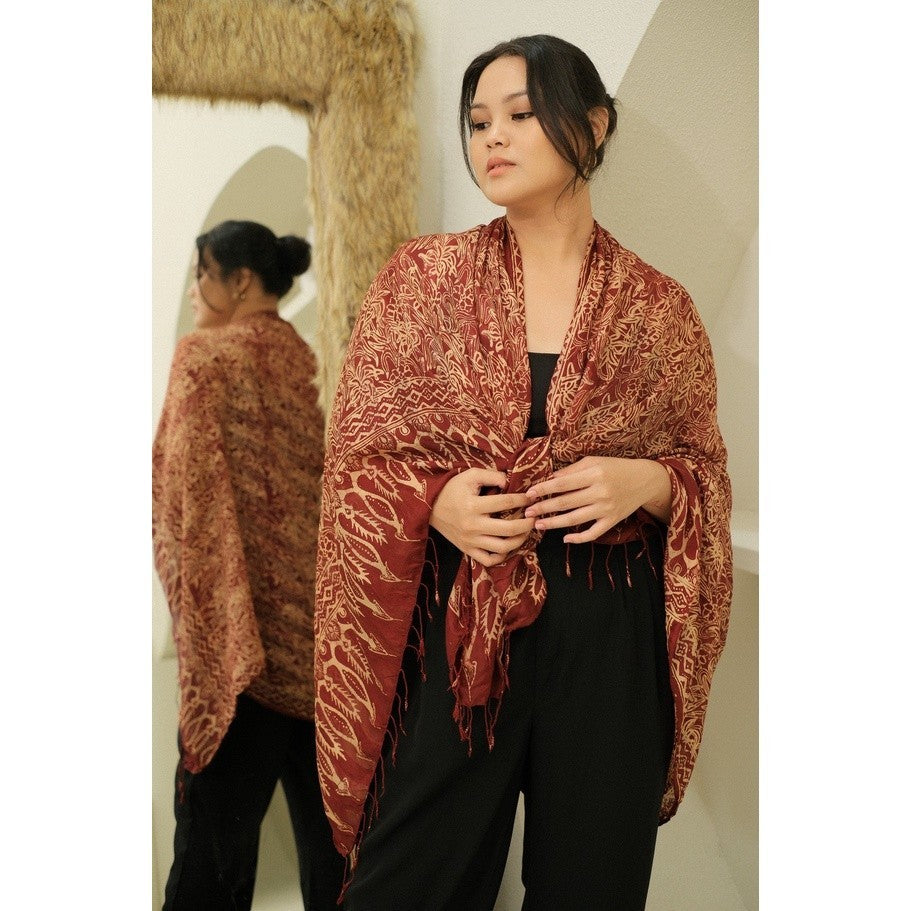 Selendang Batik Sutra Maroon 01