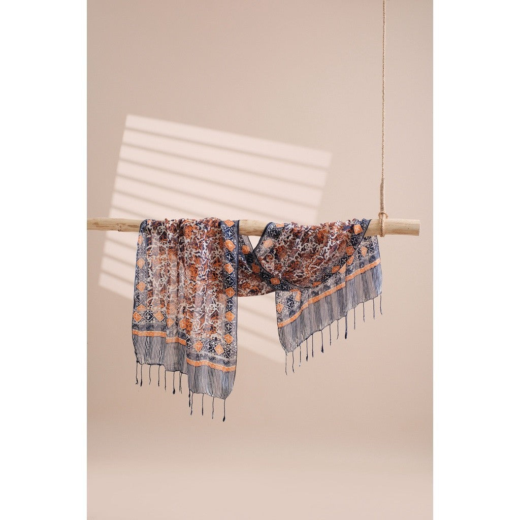 Syal Batik Sutra Blue Orange