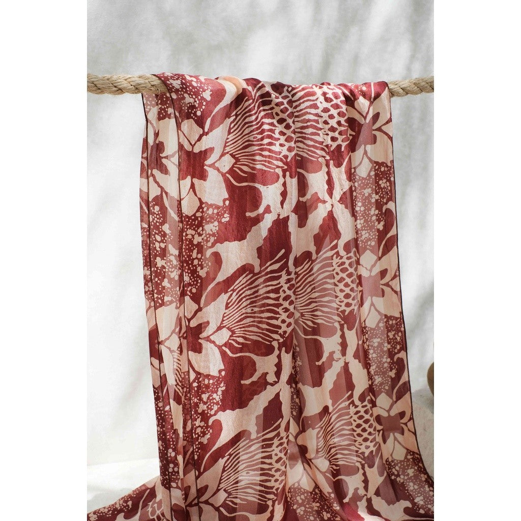 Syal Batik Sutra Bunga Pelikan - Maroon - 45