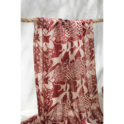 Syal Batik Sutra Bunga Pelikan - Maroon - 45