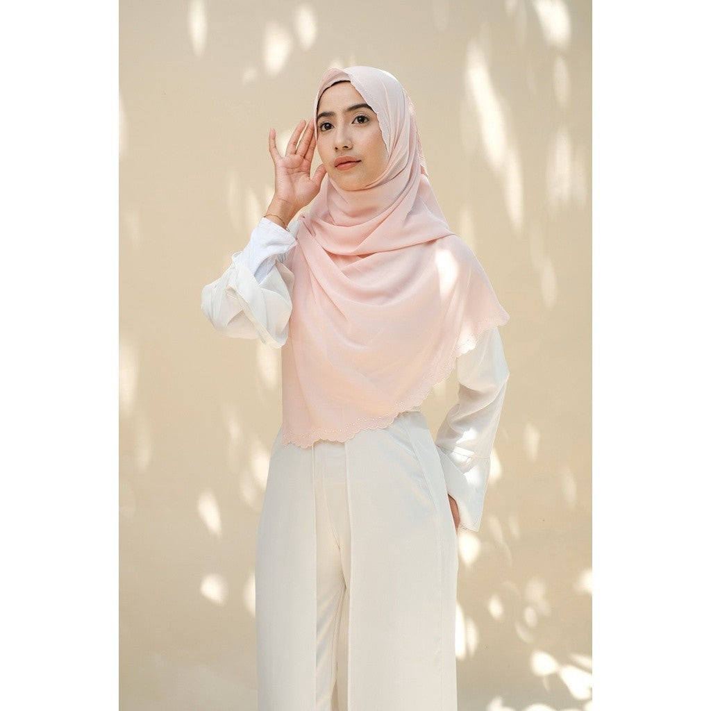 Embroidery Hijab Shawl - Malek - Rose Quartz