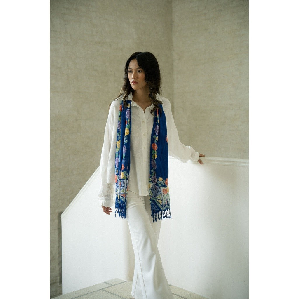 Selendang Batik Encim Plain Dark Blue