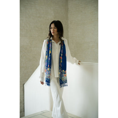 Selendang Batik Encim Plain Dark Blue