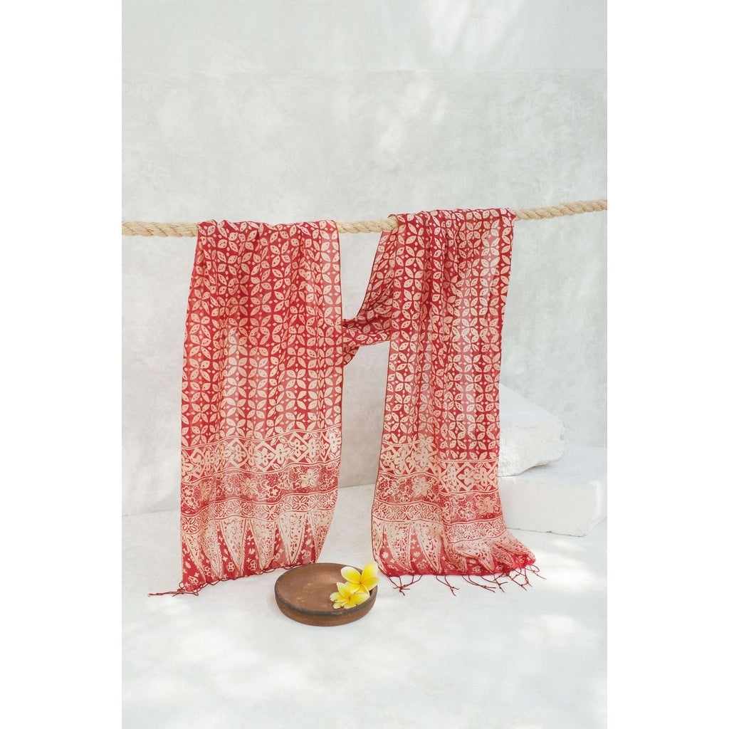 Syal Batik Sutra Kawung Besar - Red - 45
