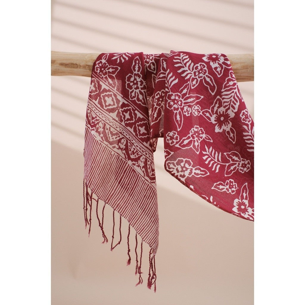 Scarf Batik TCN Daun 2 Maroon Red