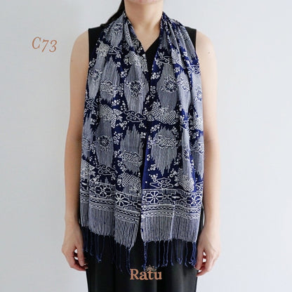 Syal Katun Paris Batik 25x140 C73 Biru Tua / Selendang / Scarf