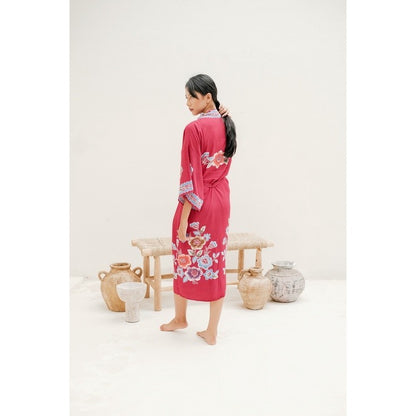 Kimono Batik Loungewear in Maroon Red