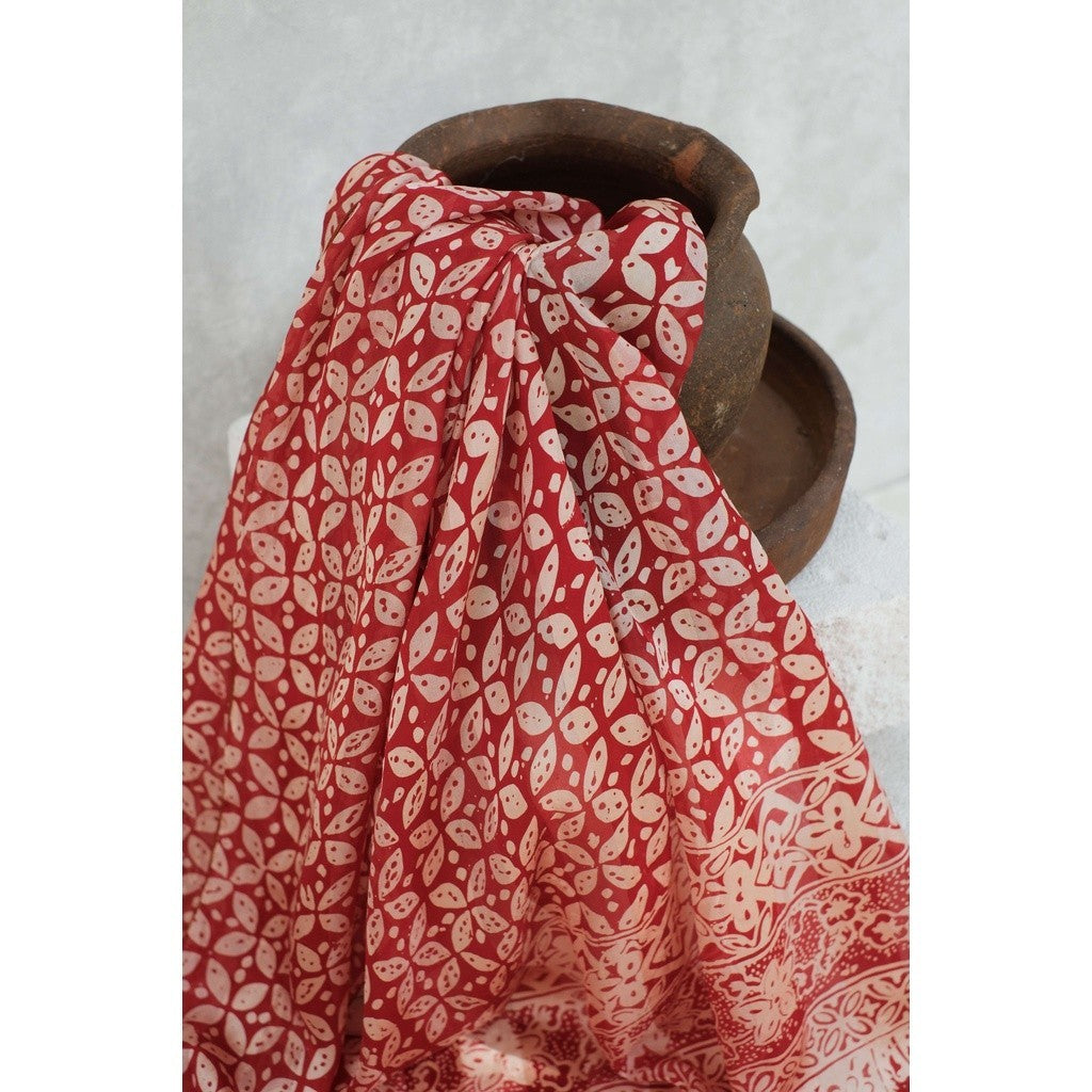Syal Batik Sutra Kawung Besar - Red - 45